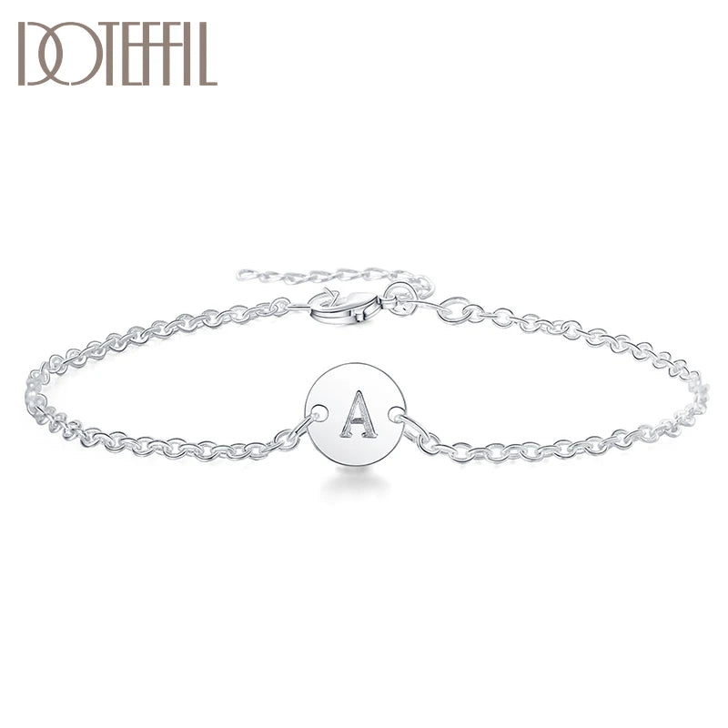 925 Silver Alphabet Tag Chain Bracelet For Women