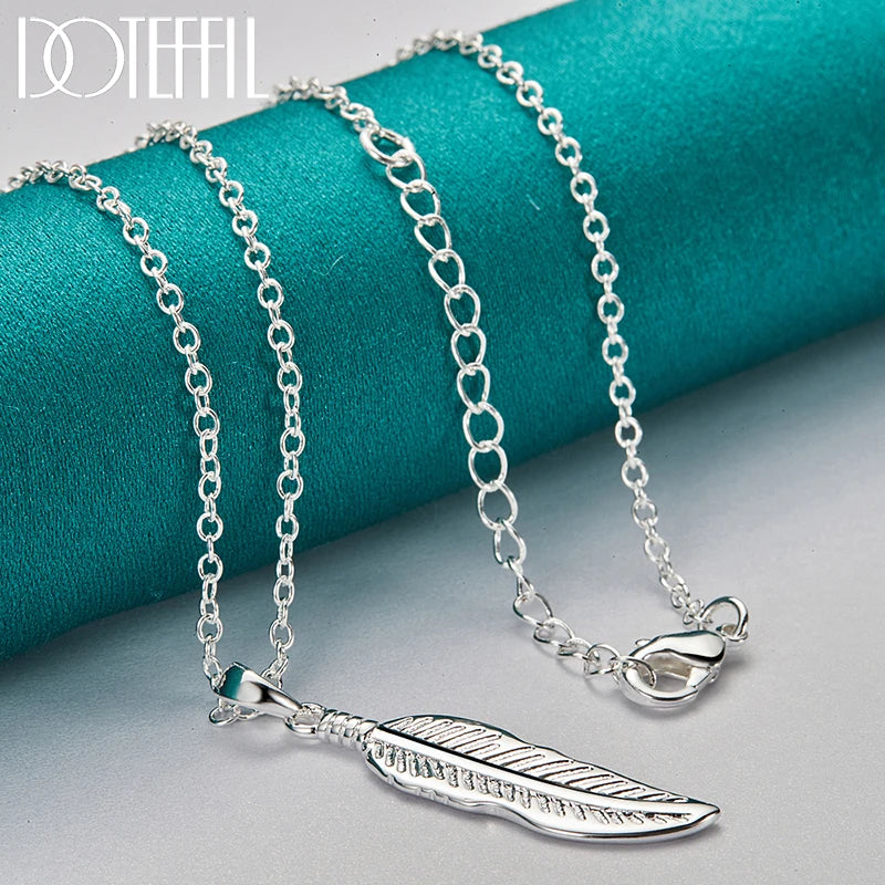 925 Silver Feather Pendant Necklace 16-26" Chain Wedding Charm Jewelry