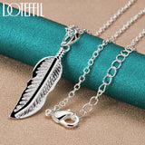 925 Silver Feather Pendant Necklace 16-26 Chain Woman Wedding Jewelry