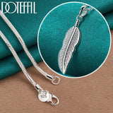 925 Silver Feather Pendant Necklace 16-26 Chain Woman Wedding Jewelry