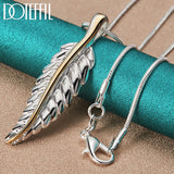 925 Silver Feather Pendant Necklace Snake Chain 18-30 Inch Women Wedding Jewelry