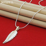 925 Silver Feather Pendant Necklace + 18in Snake Chain