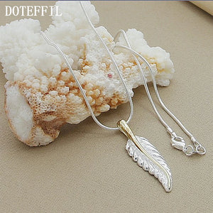 925 Silver Feather Pendant Necklace + 18in Snake Chain