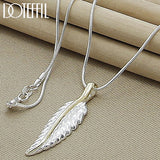 925 Silver Feather Pendant Necklace + 18in Snake Chain