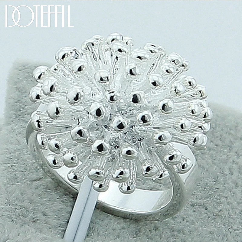 925 Silver Firework Coral Ring Wedding Engagement Jewelry