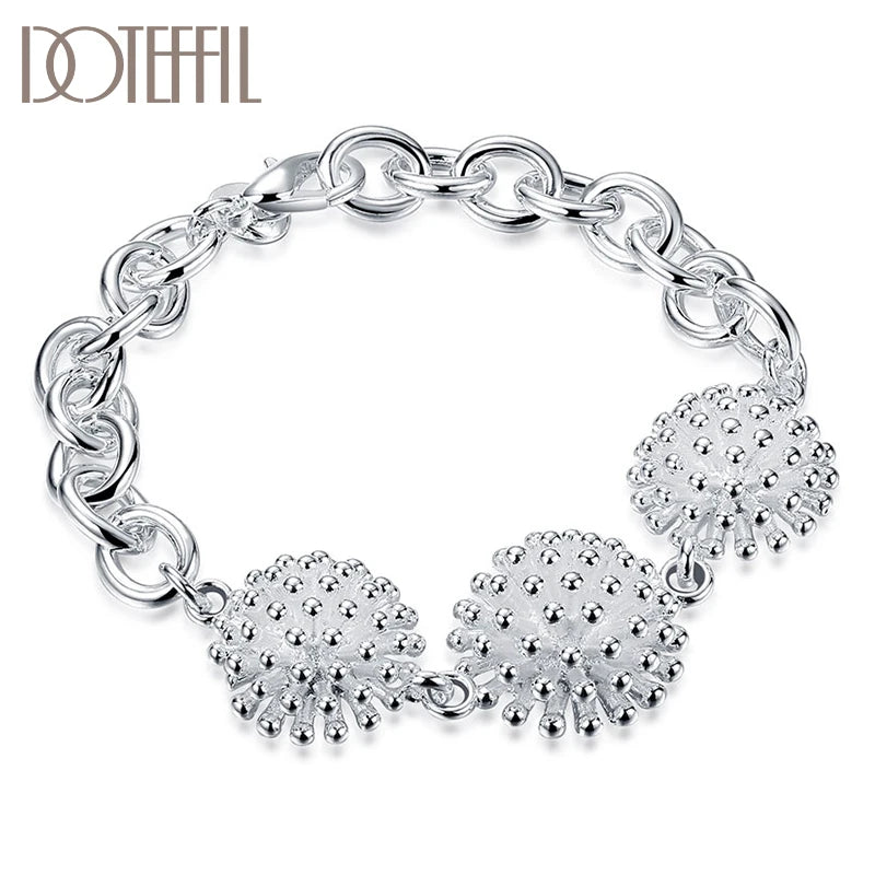 925 Silver Firework Flower Bracelet Women Wedding Party Jewelry