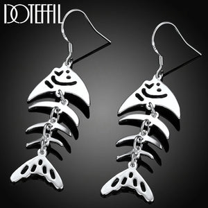 925 Silver Fish Bone Drop Earrings Wedding Jewelry