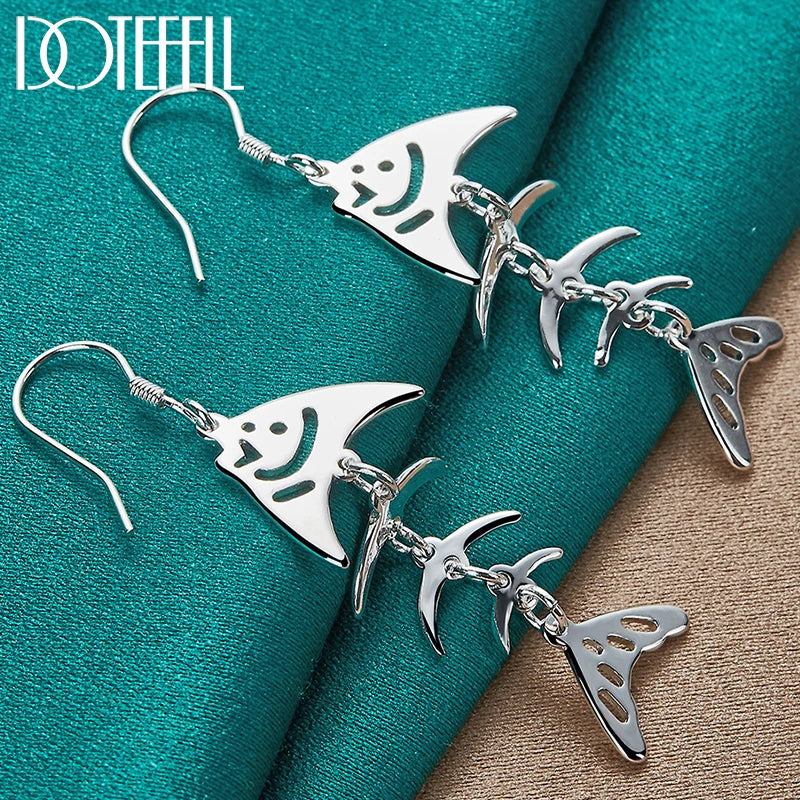 925 Silver Earrings Fish Bone Design Wedding Jewelry