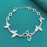 925 Silver Butterfly Chain Bracelet Woman Charm Wedding Jewelry
