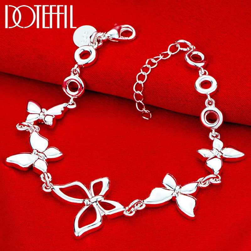 925 Silver Butterfly Chain Bracelet Woman Charm Wedding Jewelry