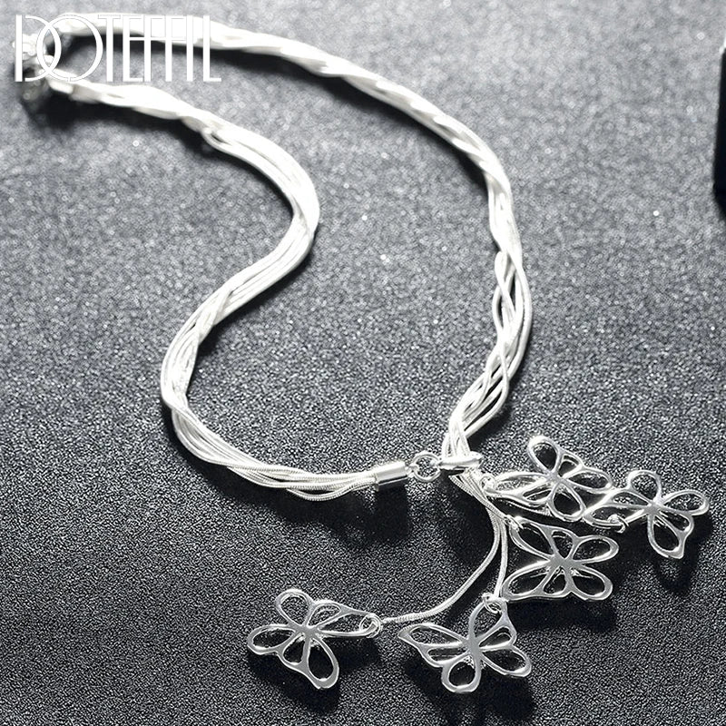 925 Silver 5 Butterfly Snake Chain Necklace for Women Wedding Jewelry
