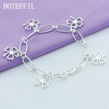 925 Silver 5 Clover Flowers Heart Bracelet Women Wedding Jewelry