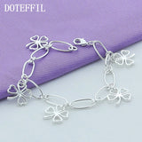 925 Silver 5 Clover Flowers Heart Bracelet Women Wedding Jewelry
