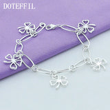 925 Silver 5 Clover Flowers Heart Bracelet Women Wedding Jewelry