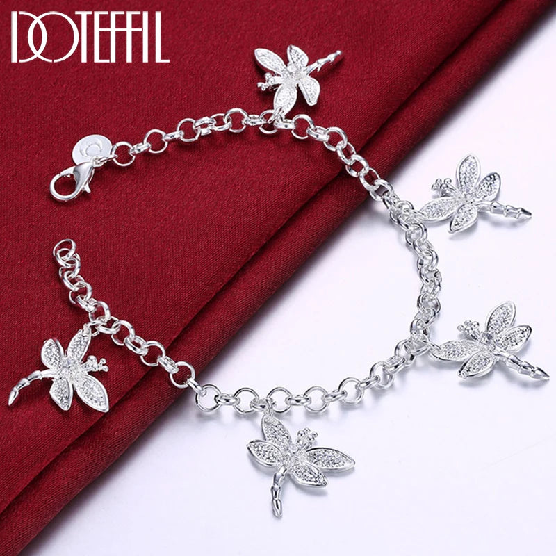 925 Silver Dragonfly Bracelet Chain Women Wedding Jewelry