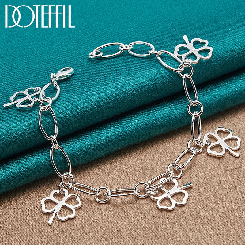 925 Silver Five Flowers Bracelet Chain Wedding Engagement Jewelry
