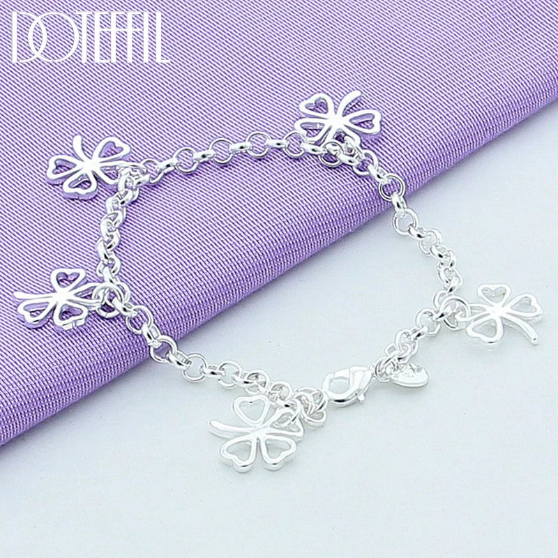 925 Silver Five Flowers Bracelet Women Wedding Jewelry