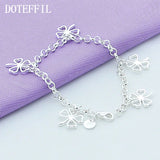 925 Silver Five Flowers Bracelet Women Wedding Jewelry