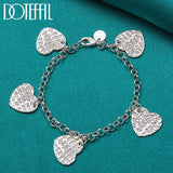 925 Sterling Silver Heart Carving Pendant Bracelet Chain for Women