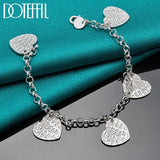925 Sterling Silver Heart Carving Pendant Bracelet Chain for Women