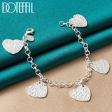 925 Sterling Silver Heart Carving Pendant Bracelet Chain for Women