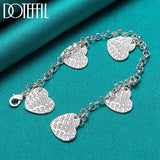925 Sterling Silver Heart Carving Pendant Bracelet Chain for Women