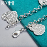 925 Sterling Silver Heart Carving Pendant Bracelet Chain for Women