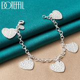 925 Sterling Silver Heart Carving Pendant Bracelet Chain for Women