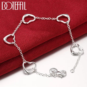 925 Silver Heart Chain Bracelet Wedding Party Jewelry