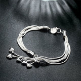 925 Silver 5 Heart Snake Chain Bracelet Women Charm Wedding Jewelry