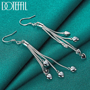 925 Silver 5 Heart Snake Chain Earrings Wedding Jewelry