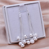 925 Silver 5-Line Snake Chain Beads Earrings