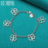 925 Silver Clover Flowers Pendant Bracelet Chain Wedding Engagement Charm