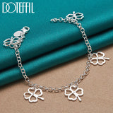 925 Silver Clover Flowers Pendant Bracelet Chain Wedding Engagement Charm