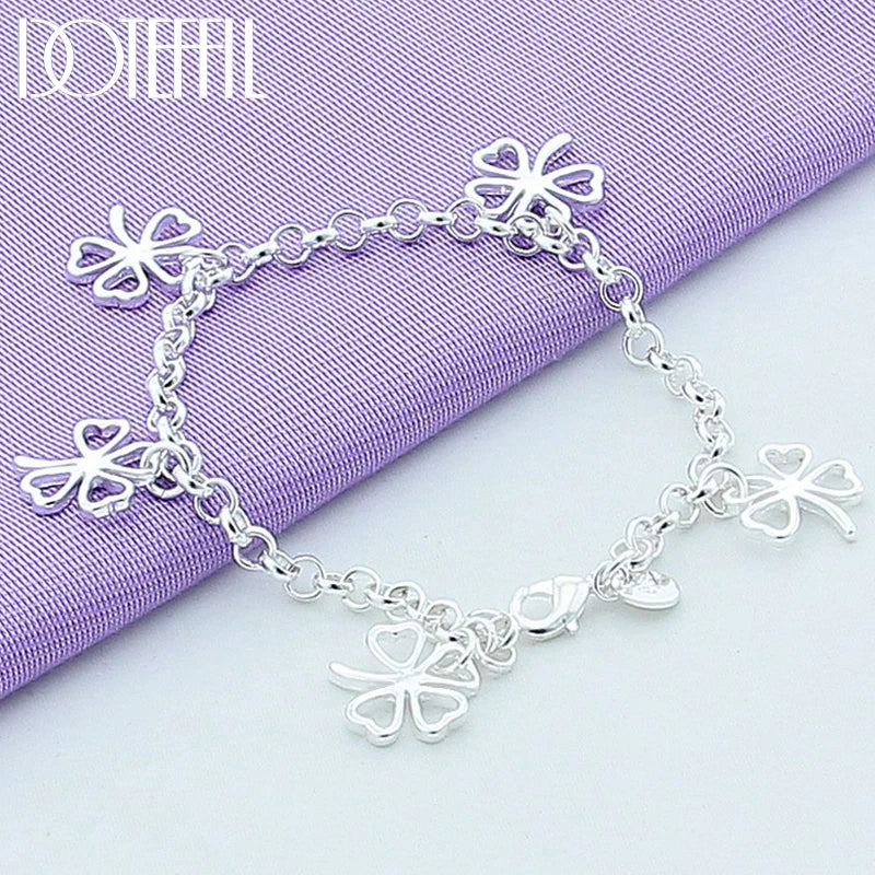 925 Silver Clover Pendant Bracelet for Women