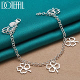 925 Silver Clover Flowers Pendant Bracelet Chain Wedding Engagement Charm