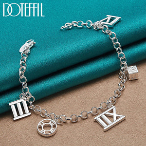 925 Silver Roman Numeral Pendant Bracelet Chain Wedding Jewelry
