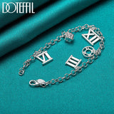 925 Silver Roman Numeral Pendant Bracelet Chain Women Wedding Jewelry