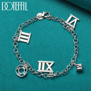 925 Silver Roman Numeral Pendant Bracelet Chain Wedding Jewelry