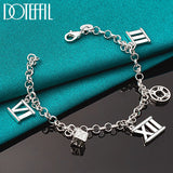 925 Silver Roman Numeral Pendant Bracelet Chain Women Wedding Jewelry
