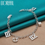 925 Silver Roman Numeral Pendant Bracelet Chain Women Wedding Jewelry