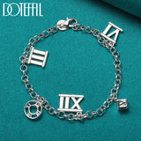 925 Silver Roman Numeral Pendant Bracelet Chain Women Wedding Jewelry
