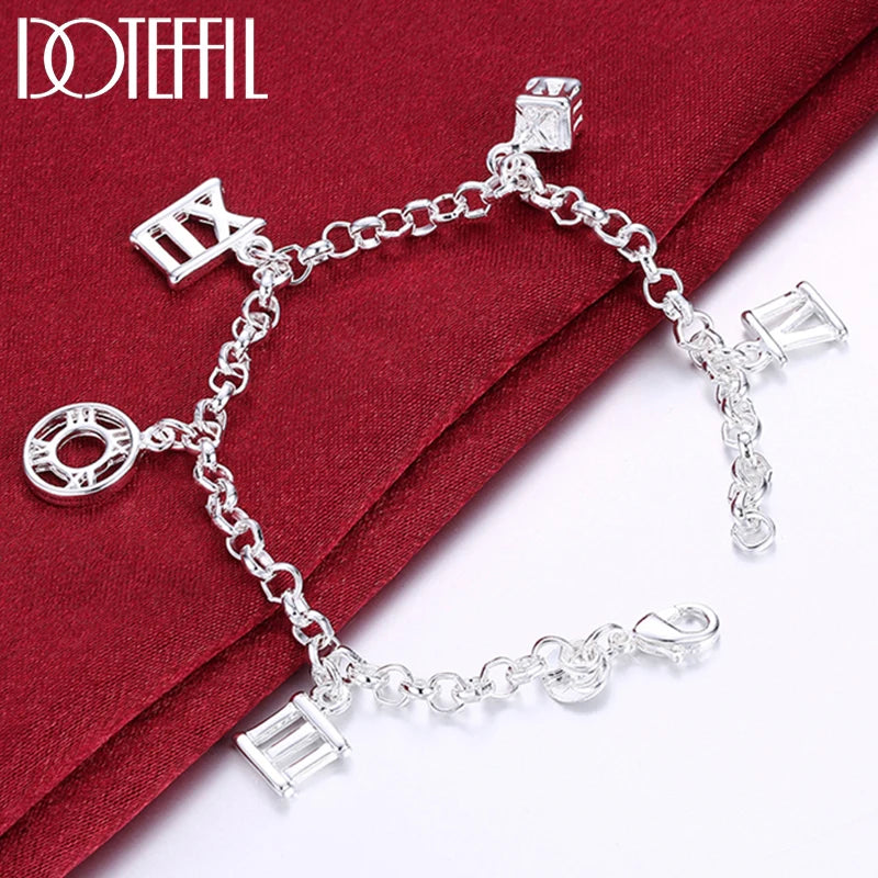 925 Silver Roman Numeral Pendant Bracelet Charm