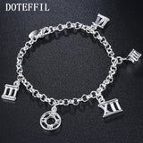 925 Silver Roman Numeral Pendant Bracelet Charm