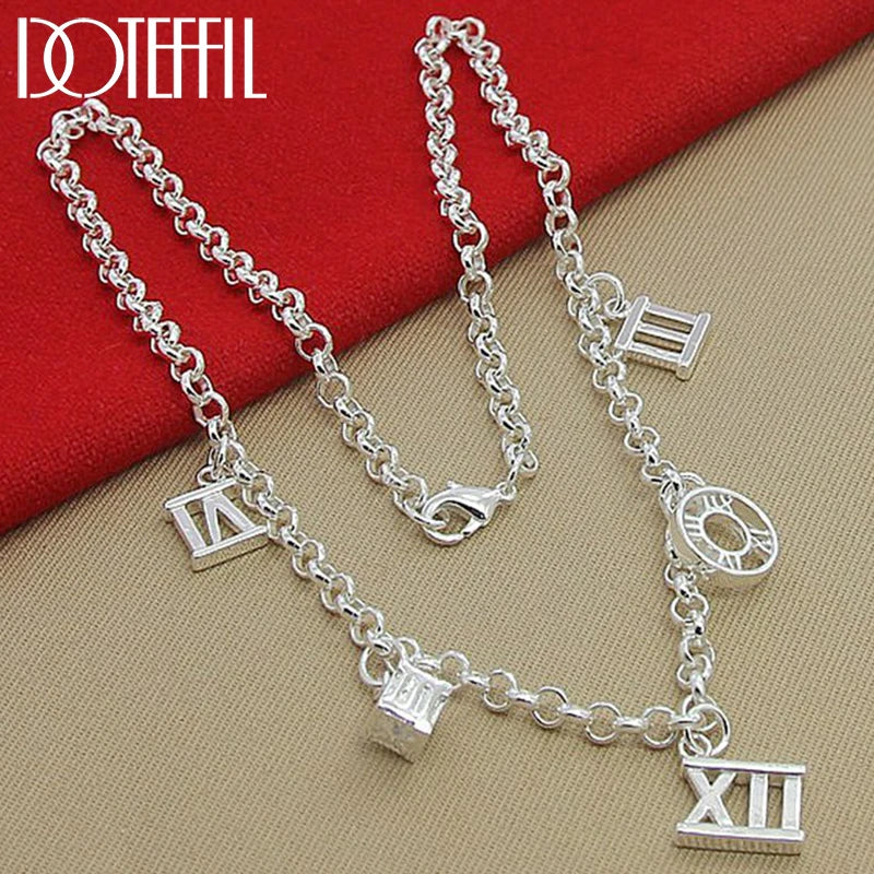925 Silver Roman Numerals Pendant Necklace For Women