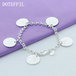 925 Silver 5 Round Grain Bracelet Women Charm Wedding Jewelry