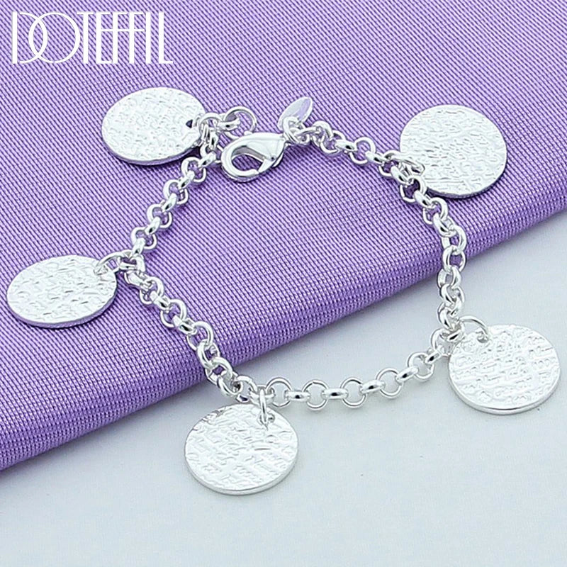 925 Silver 5 Round Grain Bracelet Women Charm Wedding Jewelry