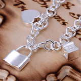 925 Silver Five Round Square Lock Bracelet Women Charm Wedding Jewelry