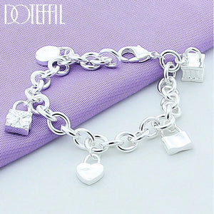 925 Silver Five Round Square Lock Bracelet Women Charm Wedding Jewelry
