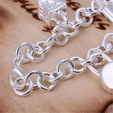 925 Silver Five Round Square Lock Bracelet Women Charm Wedding Jewelry